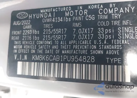 2023 Hyundai Kona Sel z USA, uszkodzony, nr VIN KM8K6CAB1PU954828